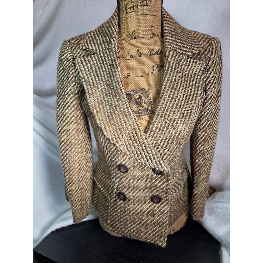 Worthington Blazer Jacket Women 8 Brown Gold Double‎ Breasted Metallic Tweed